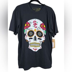 USC Trojans NCAA Team Trojan Black Sugar‎ Skull Floral T-Shirt Size Large Unisex
